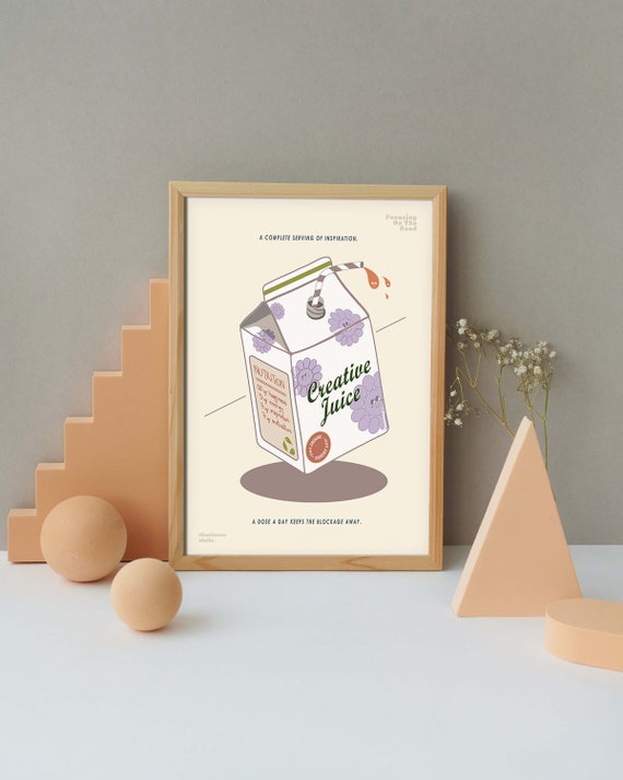 Creative Juice Print, Retro Wall Art, Juice Box Print, Cute Retro Print, Retro Inspirational Poster, Trendy Vintage Print, 70s Aesthetic Art