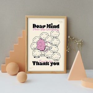 Be Kind To Your Mind, Retro Quote Wall Print, Dear Mind, Mental Health Wall Art, Self Love Posters, Mental Health Art, 70's Retro Wall Art image 2