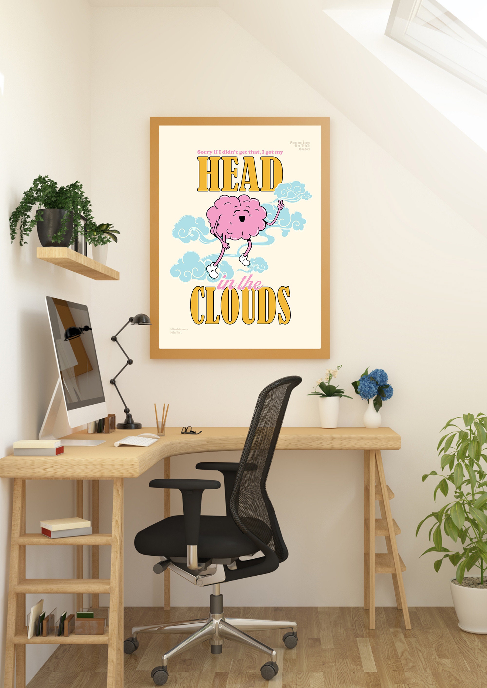 Head in the Clouds Poster, Cute Retro Quote Poster, Take It Easy Print