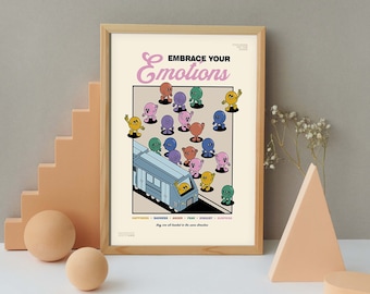 Embrace your Emotions Print, Retro Quote Wall Art, Feelings Poster, Retro Self Love Poster, Emotions Poster, Trendy Vintage Print,