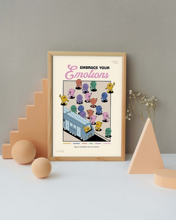 Embrace your Emotions Print, Retro Quote Wall Art, Feelings Poster, Retro Self Love Poster, Emotions Poster, Trendy Vintage Print,