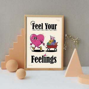 Impresión de pared de cita retro, Impresión de sentimientos, Cartel de emociones, Arte de cuidado personal, Conciencia de salud mental, Arte de pared de los años 70, Cartel de sentimientos