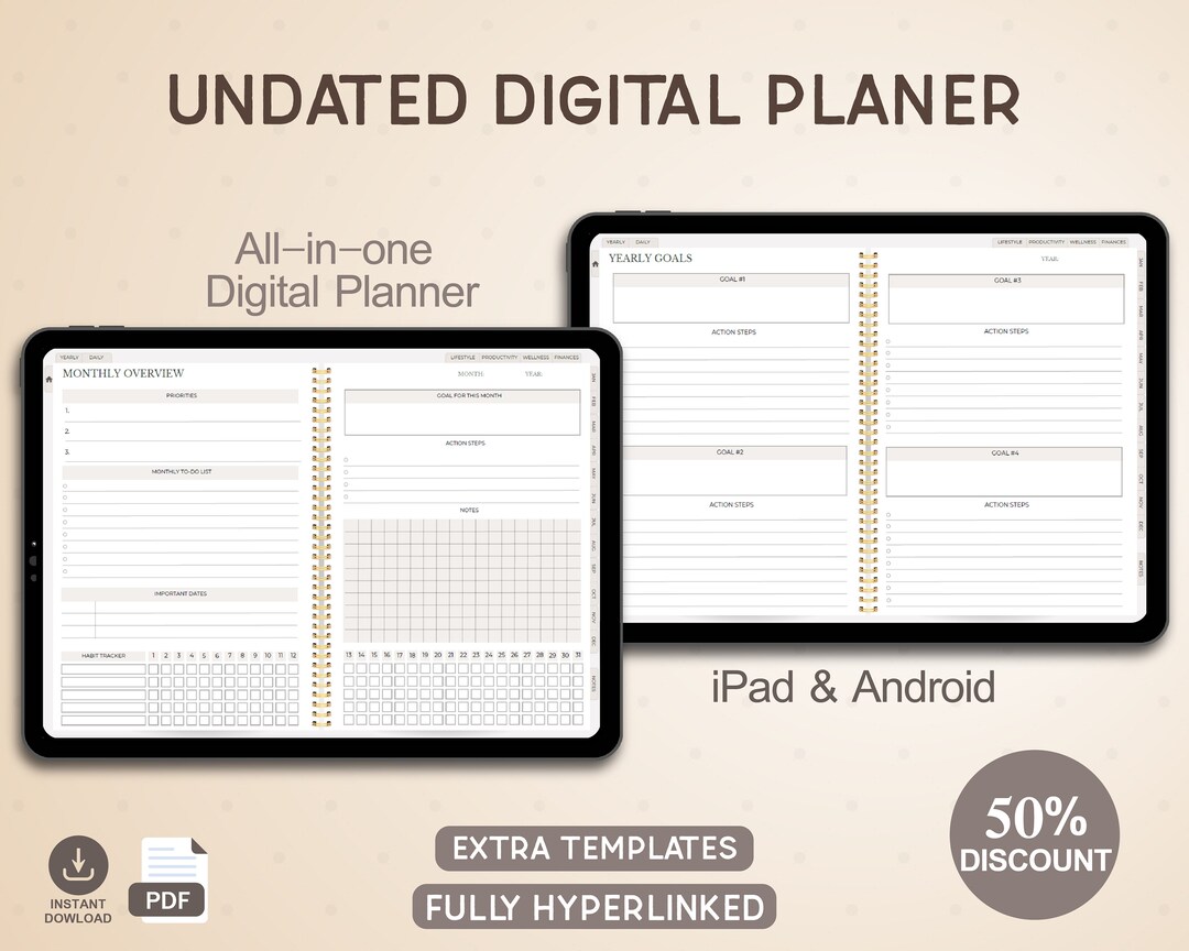 Undated Digital Planner, Minimalist iPad Planner, Goodnotes Planner ...