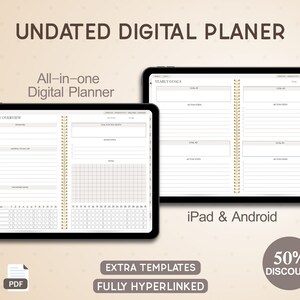 Undated Digital Planner, Minimalist iPad Planner, GoodNotes Planner, Notability Planner, Weekly, Monthly Planner, 2024 Undated iPad Planner