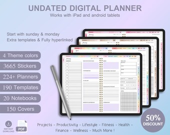 undated digital planner,digital journal, goodnotes planner, ipad planner, notability planner, ADHD planner, digital planner