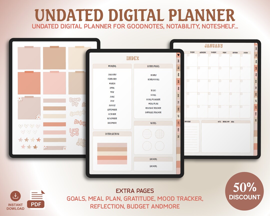 Undated Goodnotes Planner, Weekly Digital Planner, Monthly Planner ...