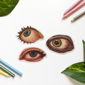 Eye Stickers - Matte, Watercolor | Eyeball Eyelash Stickers | Moody, Creepy, Painterly