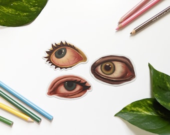 Eye Stickers - Matte, Watercolor | Eyeball Eyelash Stickers | Moody, Creepy, Painterly