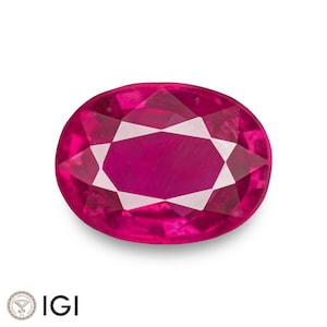 1.06 Ct. Ruby - Mined in Mozambique - Certified by IGI - Oval, 6.98 x 5.23 x 3.07 mm - Natural, Untreated - Strong to Intense Pinkish Red