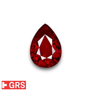 2.04 Ct. Ruby - Mined in Mozambique - Certified by GRS - Pear, 9.18 x 6.65 x 4.26 mm - Natural, Untreated - &quot;Pigeon&#39;s Blood&quot; - &quot;Exceptional&quot;
