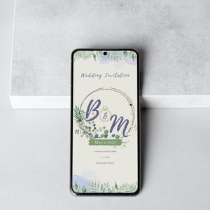 Invitación editable, Invitación electrónica, Boda ecológica, Invitación de boda, Plantilla digital, Boda moderna, Boda de primavera, Invitación electrónica de boda