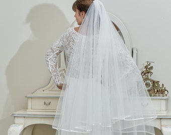 Handmade Two-Tier Cathedral Wedding Veil: Satin Ribbon Trim