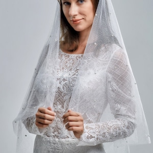 Crystal embellished veil, Sparkling wedding veil, long wedding veil, Elegant crystal veil, glitter ivory veil, Delicate white bridal veil.
