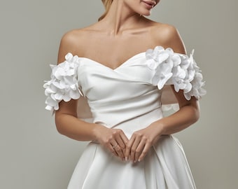 Vestido con hombros descubiertos Vestido de novia blanco Flores Vestido hecho a mano Diseño clásico y refinado Vestido de falda larga Vestido de novia de talla grande marfil