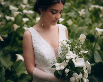 Boho wedding dress, long ivory wedding dress, Simple White Wedding Dress, Elegant wedding dress, Chiffon wedding dress, Wedding  gown.