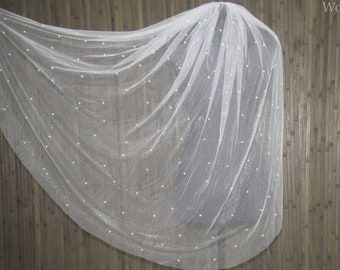 Cathedral shiny veil,Bridal pearl veil, Two-tiered shiny veil,Single-tiered glitter veil,brilliant wedding veil,Long shiny veil with pearls.