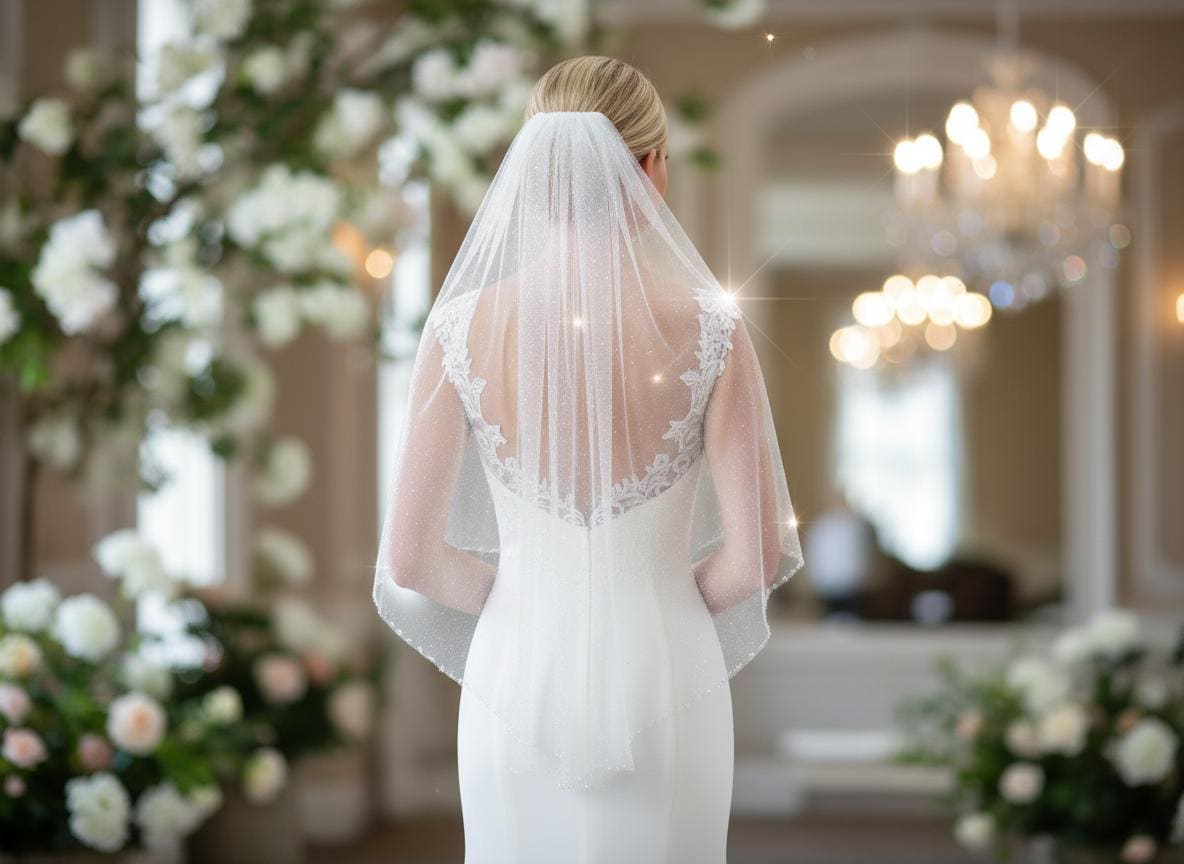 Sparkling Crystal Wedding Veil: Long One-tier Cathedral Veil 