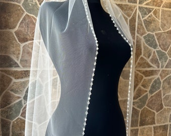 Pearl Wedding Veil: Light Ivory Beaded Fingertip Bridal Veil