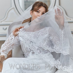 Vintage-Inspired Lace Cathedral Veil: Two-Tier Embroidered Wedding Veil