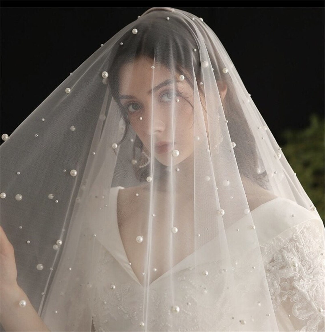 Pearl Wedding Veil Wedding Veil Chapel Bridal Modern Fingertip Etsy