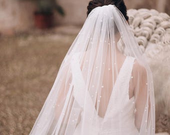 Pearl Wedding Veil with comb | Single and Double Layer Bridal Veil with blusher | long and short Veil | Light Ivory and White Wedding Veil