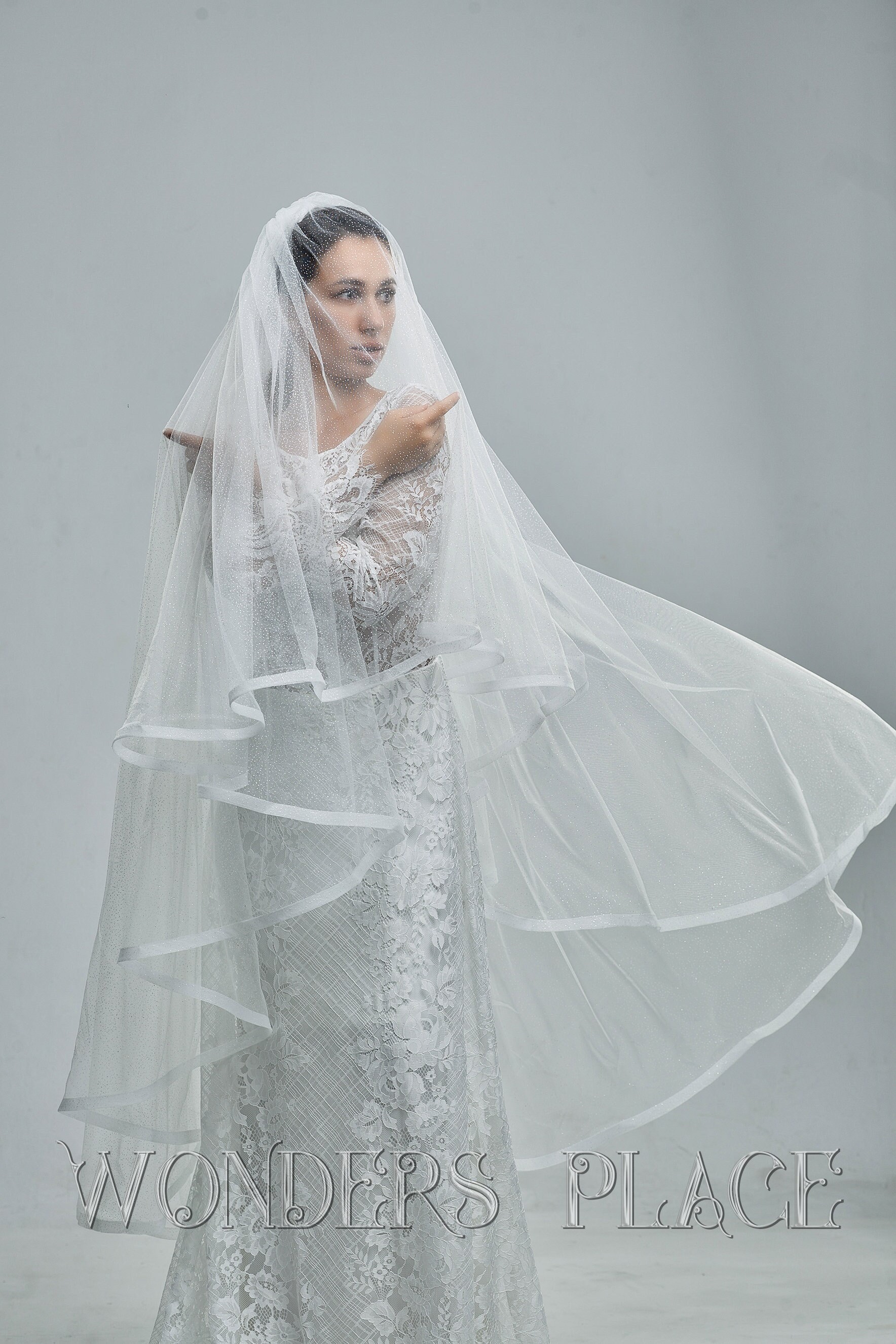 Glamour Bride USA Wedding Veil Sparkle White / Fingertip-40 Long