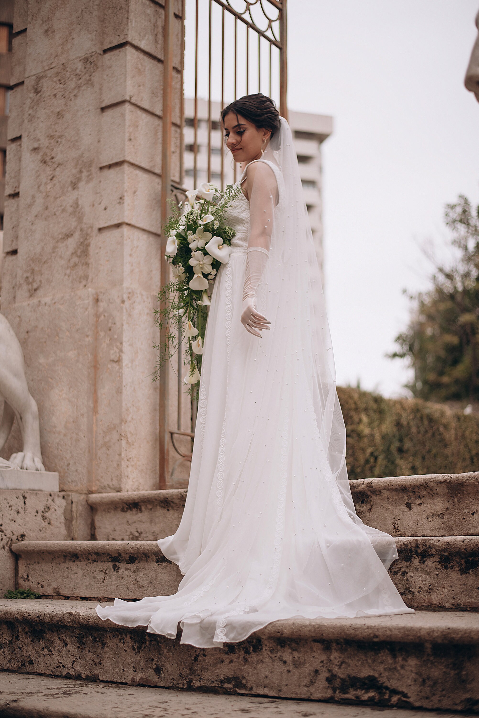 White Pearl Wedding Veil: Elegant Bridal, Single or Double 