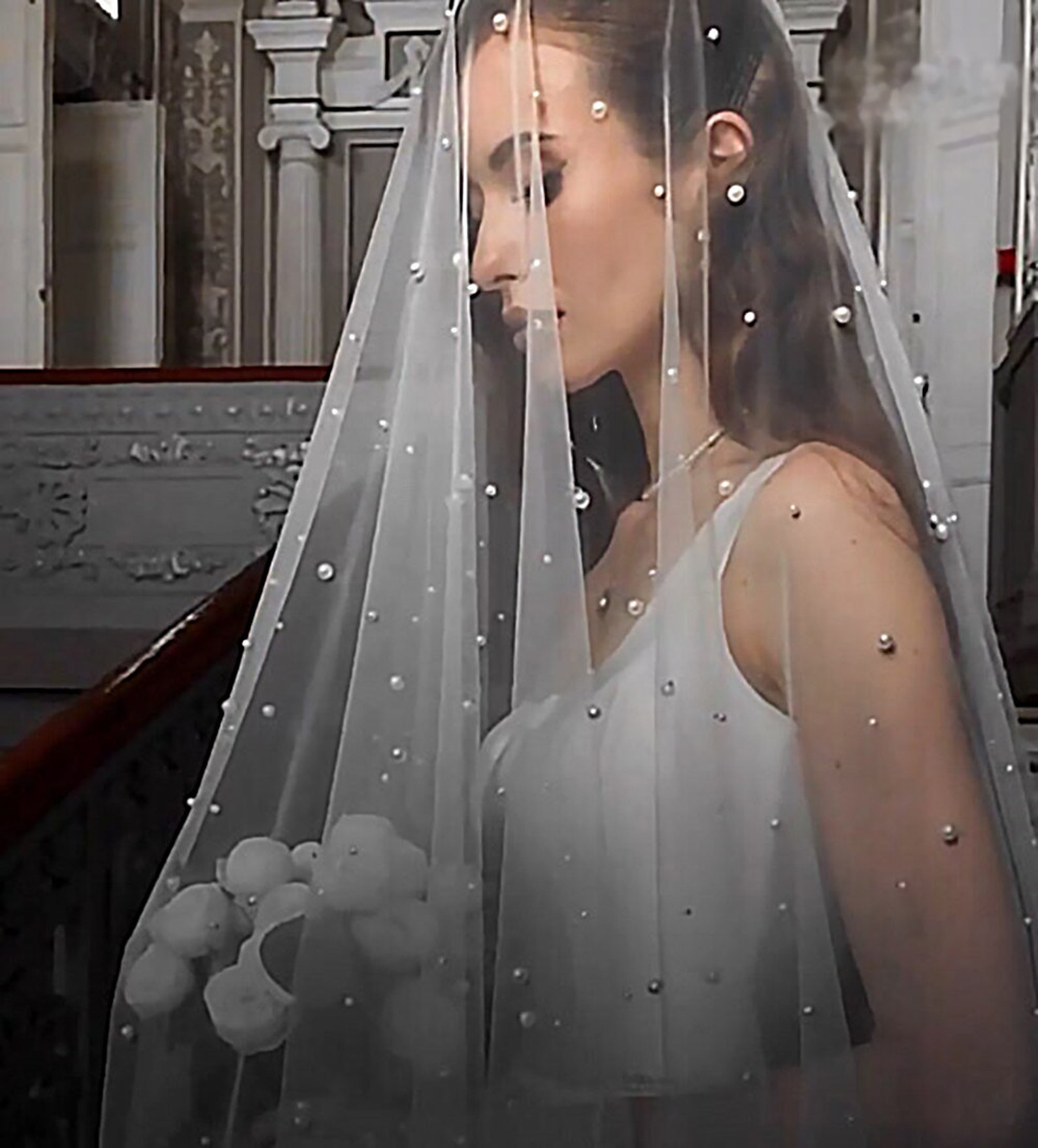 Pearl Wedding Veil Wedding Veil Chapel Bridal Modern Fingertip Etsy