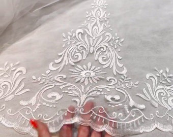 Veil with embroidery White lace wedding veil Ivory lace bridal veil Cathedral lace vail Classic lace wedding veil French lace bridal veil