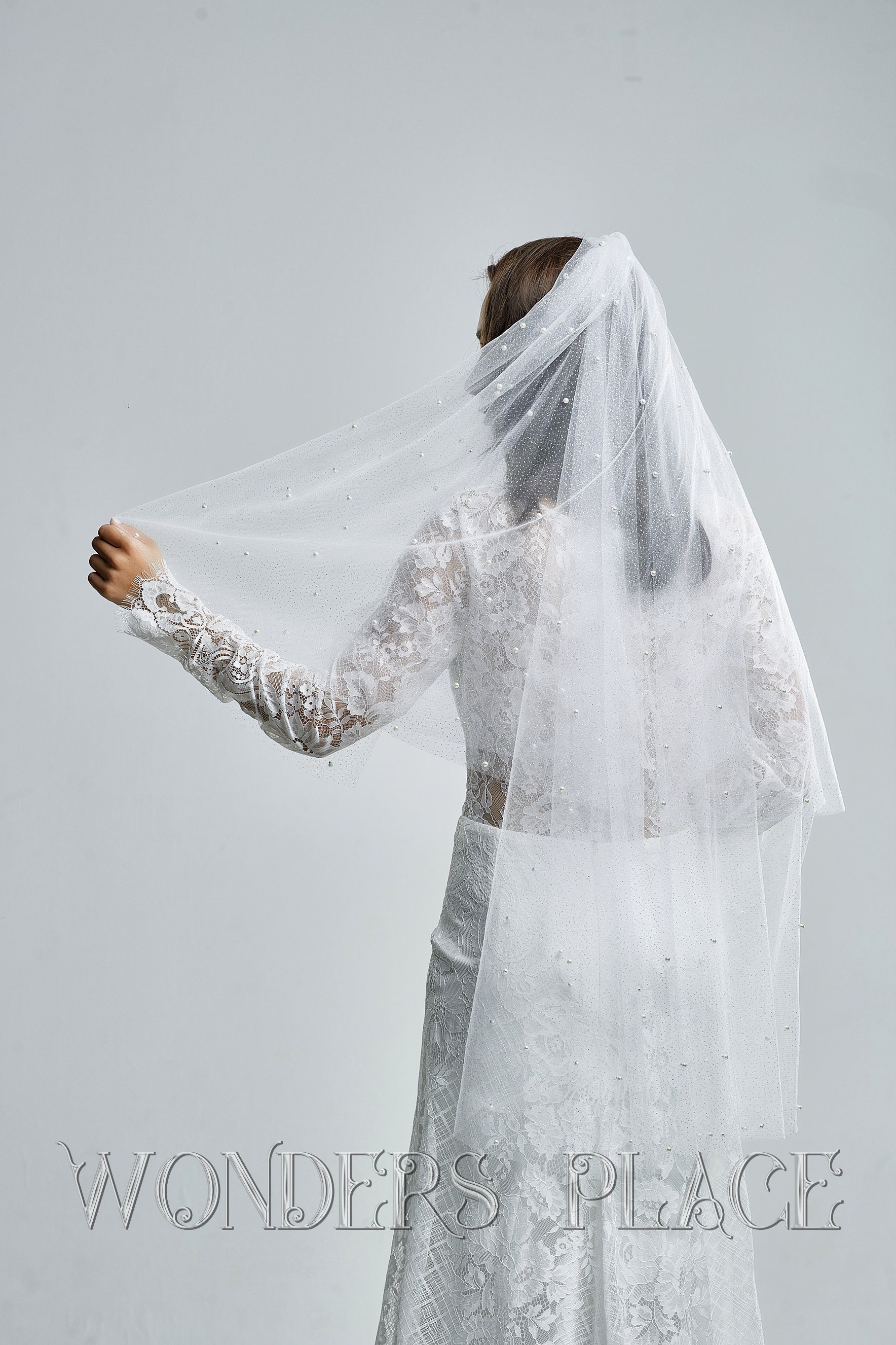 NEW 2T Beautiful embellished veil w/ pearls Sparkling Pearl Wedding Veil: Two-tier Crystal Embellished  main image 4
