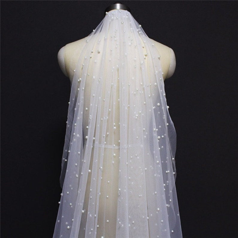 Pearl Wedding Veil Wedding Veil Chapel Bridal Modern Fingertip Etsy