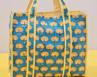 HAND Block Print Woman's Tote Bag Custom Size Market Bag, Large Quilted Shoulder Luggage Tote Bag, Cotton Handmade Grocery Tote Bag For Sale