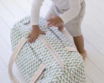 Borsa da viaggio trapuntata in cotone indiano, borsa da notte in tessuto con stampa a blocchi, borsa da viaggio fatta a mano, borsa da viaggio ecologica, borsa da fine settimana grande Boho