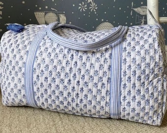 Large Cotton Quilted Duffle Tote Shoulder Bag, Eco friendly Yoga/ Hand Luggage Bags, Holiday Gift, Overnight Bag, Floral Print Weekender Bag