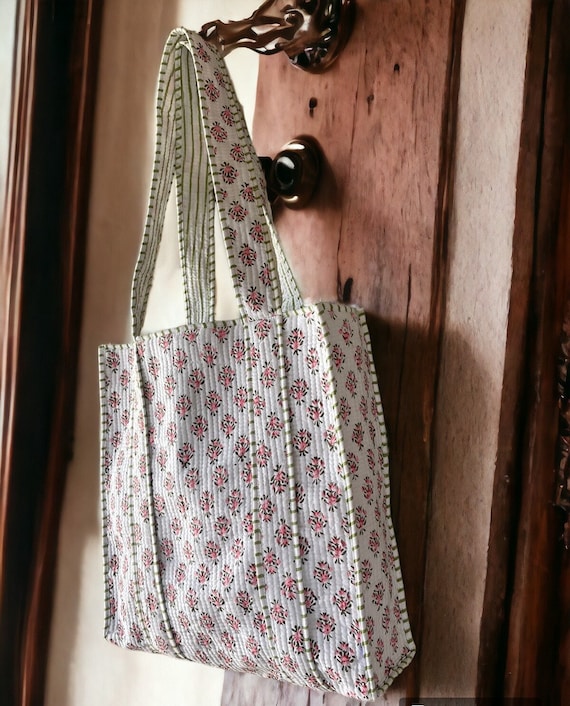 Hand Block Printed Tote Bag, Reusable Handmade Sh… - image 3