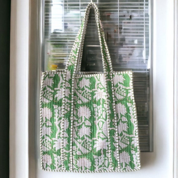 Hand Block Printed Tote Bag, Reusable Handmade Sh… - image 1