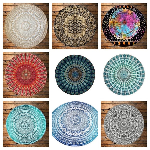 Bohemian Indian Mandala Round Table Cover Cotton Peacock Father Tablecloth Mediterranean Style Kitchen Round TableCloth Boho