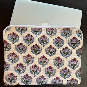 Handgemachte Laptop Hülle Boho Block Print MacBook Hülle, Laptop Tasche, iPad Tasche, Tablet Schutz, gesteppte Laptop-Hülle aus Baumwolle Laptop Sleeve:-08