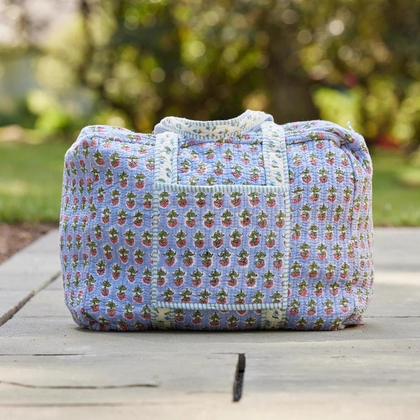 Grand sac à bandoulière matelassé en coton Duffle Tote, sacs de yoga/bagages à main respectueux de l’environnement, cadeau de vacances, sac de nuit, sac de week-end à imprimé floral