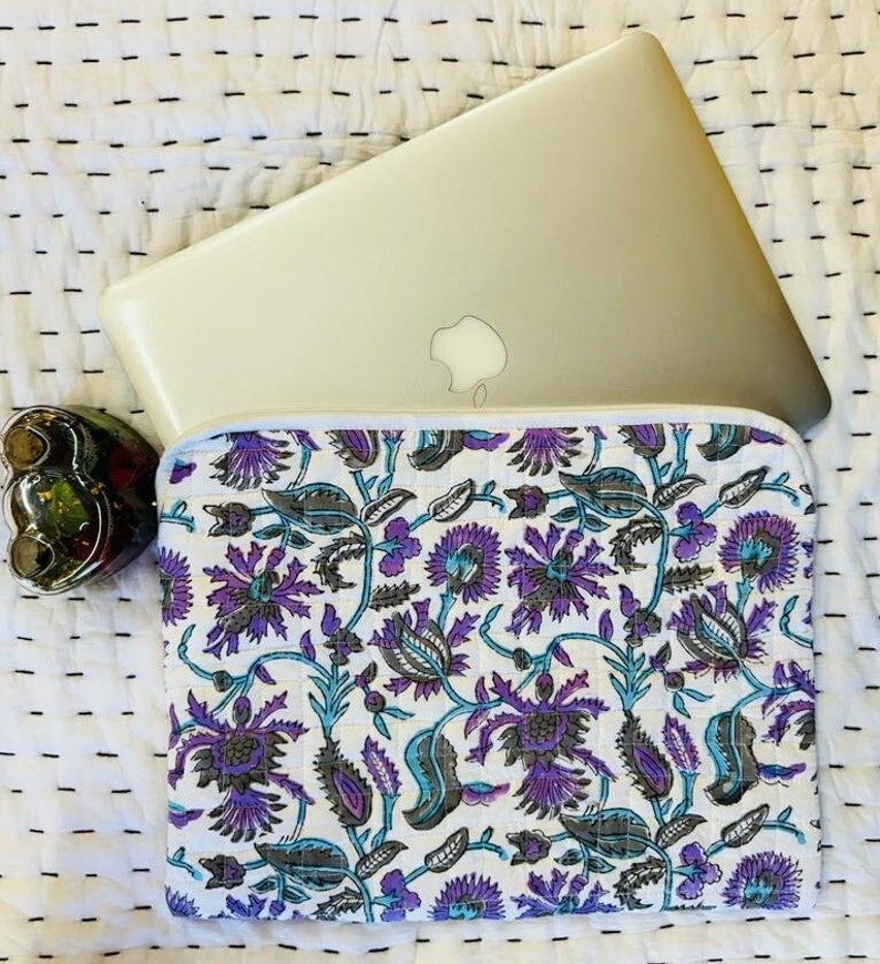 Handgemachte Laptop Hülle Boho Block Print MacBook Hülle, Laptop Tasche, iPad Tasche, Tablet Schutz, gesteppte Laptop-Hülle aus Baumwolle Laptop Sleeve:-03