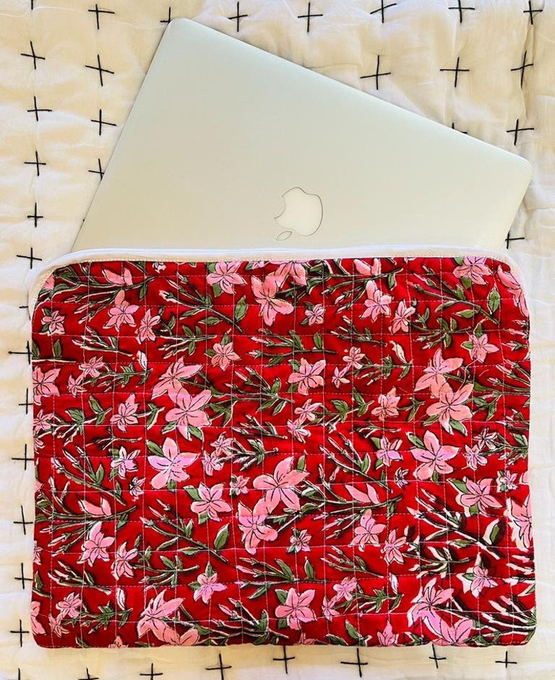 Handgemachte Laptop Hülle Boho Block Print MacBook Hülle, Laptop Tasche, iPad Tasche, Tablet Schutz, gesteppte Laptop-Hülle aus Baumwolle Laptop Sleeve:-05