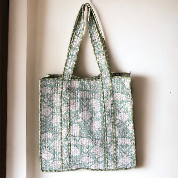 Hand Block Printed Tote Bag, Reusable Handmade Sh… - image 2