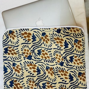 Handgemachte Laptop Hülle Boho Block Print MacBook Hülle, Laptop Tasche, iPad Tasche, Tablet Schutz, gesteppte Laptop-Hülle aus Baumwolle Laptop Sleeve:-09