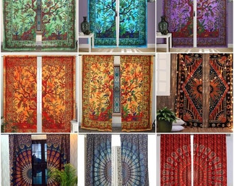 BOHEMIAN WINDOW CURTAINS 100% Natural Cotton Curtains Drapes Door 2 Panels For Bedroom Boho Curtains Dining Room Mandala Curtains