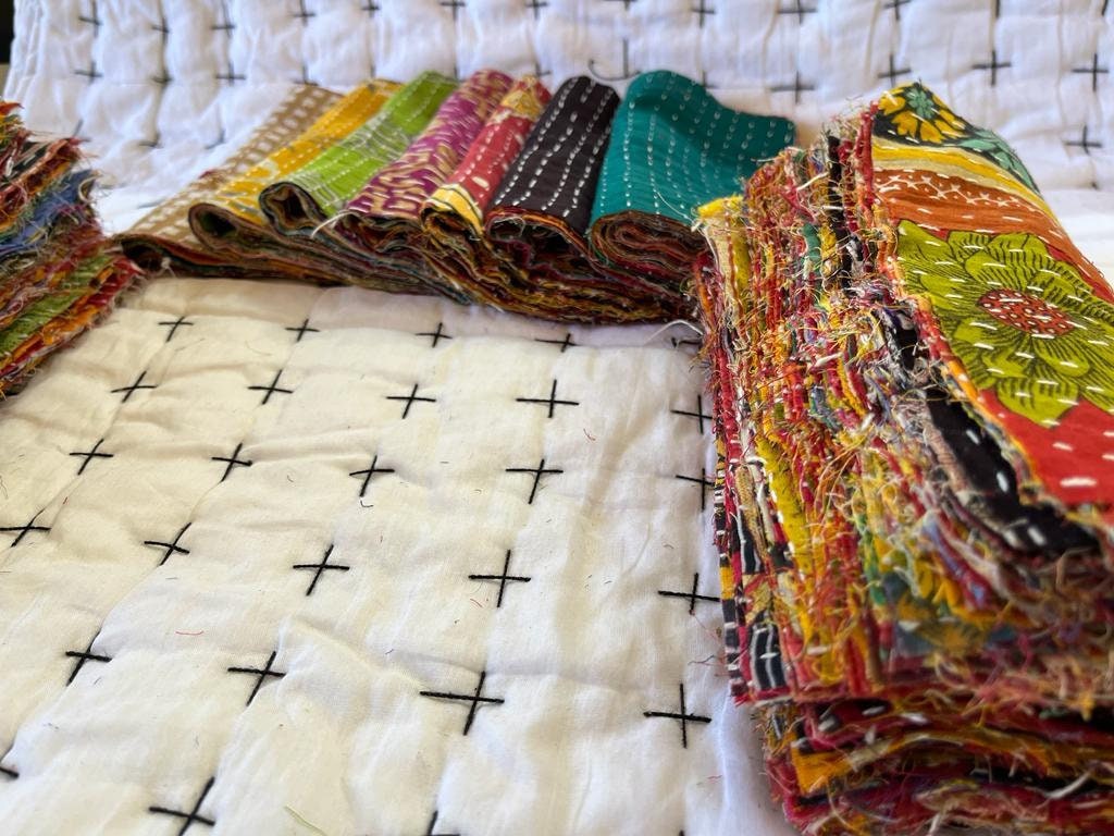 Quilting Kantha Quilt Scraps Snippets for Slow Stitching, 6.5x6.5 ...