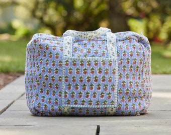 Grote katoenen gewatteerde plunjezak schoudertas weekendtas voor vrouwen Boho weekendtas blokprint reistas Valentijnsdag cadeau voor haar