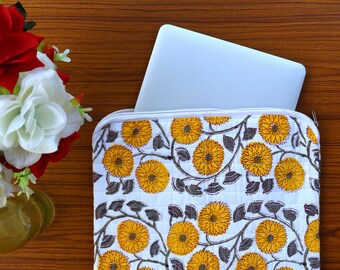 Indische handgefertigte Laptophülle Block Print gesteppte Laptophülle aus reiner Baumwolle iPad Tasche Rechteck Reißverschlusstasche für Laptop-Laptopschutz