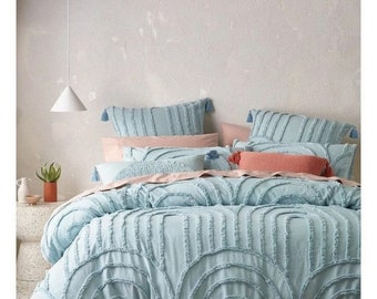 Hemelsblauw 3-delig dekbedovertrek boho beddengoed boho dekbed koningin kingsize bed set volledig dekbedovertrek te koop