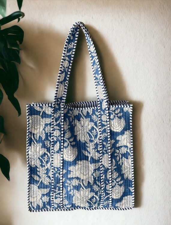 Hand Block Printed Tote Bag, Reusable Handmade Sh… - image 7
