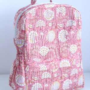 Large Cotton Quilted Block Print Laptop Backpack, Handmade School Backpack, Ladies Backpack, Bag For Women, Unisex Bag Women Trendy Backpack image 2